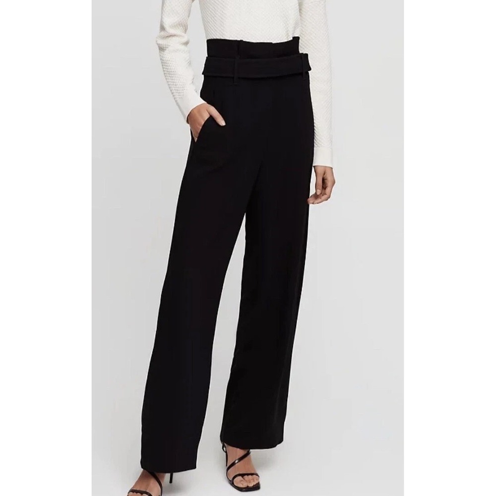 Aritzia Babaton Womens Jermaine Paper Bag High Rise black wide leg Pants Size 8